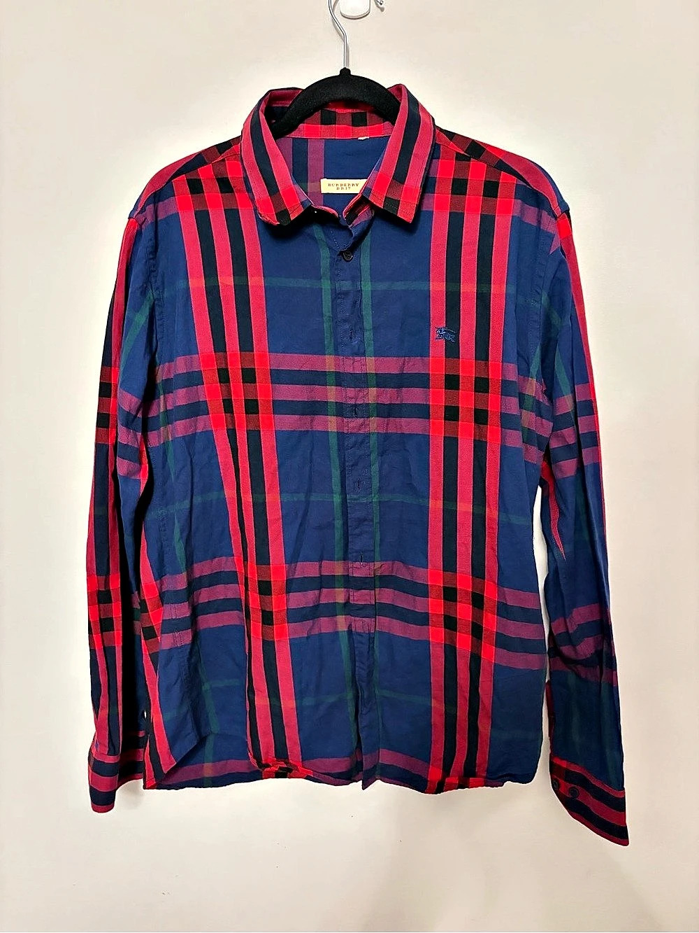 Burberry Men's Plaid Cotton Button Down Blue & Red Like New